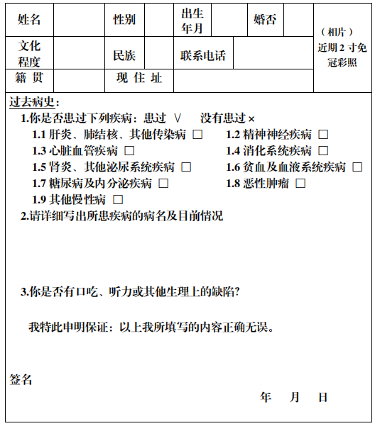 四川省教師資格申請人員體格檢查表