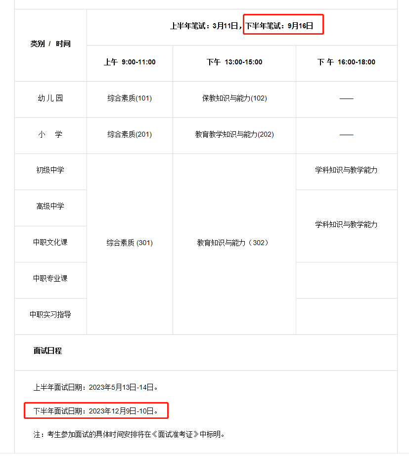 中小學教師資格證報名時間